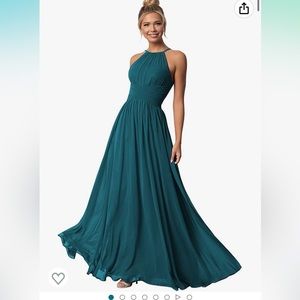 Teal Peacock Halter Chiffon Bridesmaid Dress